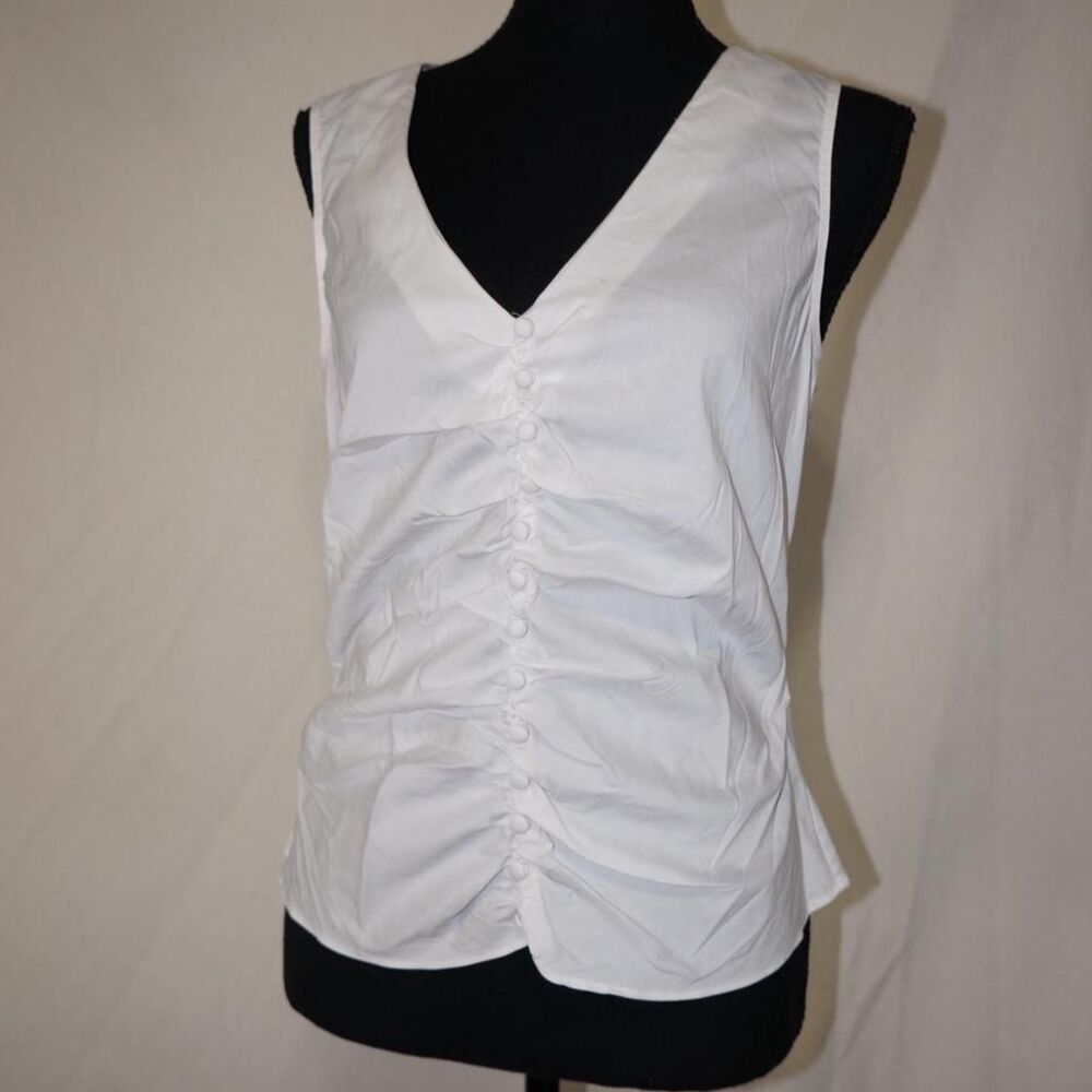 White House Black Market V-Neck Ruched Button Up Top - Picture 3 of 8